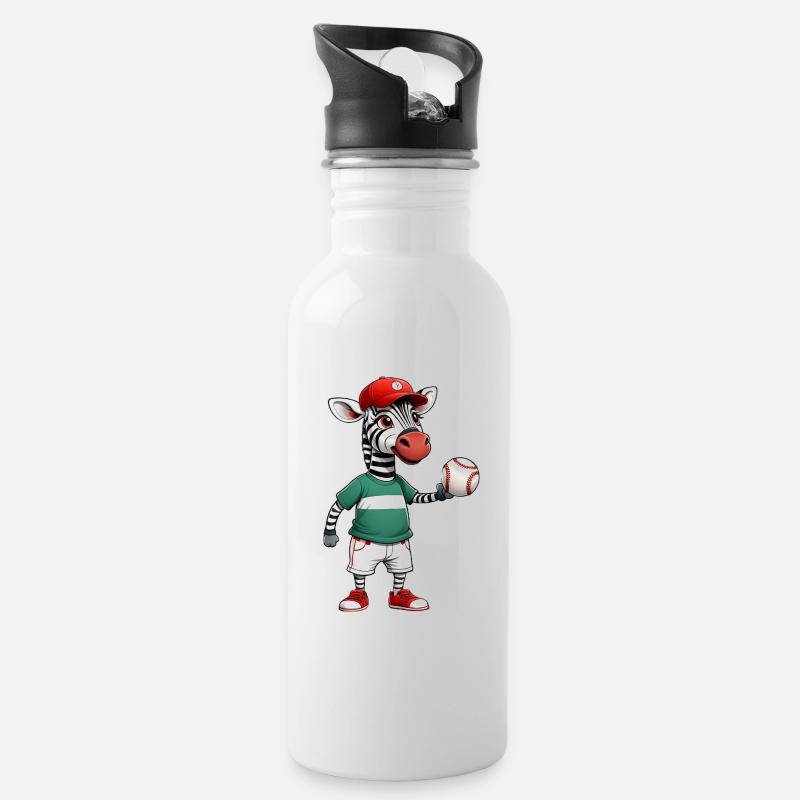 Zebra Tim spielt Baseball - Trinkflasche mit integriertem Trinkhalm - Weiß