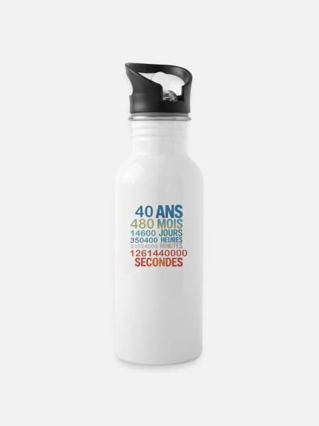 40 ans – 480 mois, 14600 jours... Secondes - Gourde avec paille intégrée - blanc