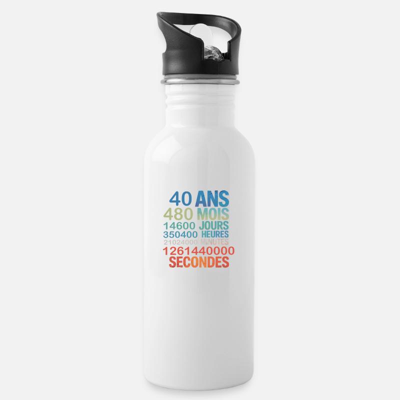 40 ans – 480 mois, 14600 jours... Secondes - Gourde avec paille intégrée - blanc