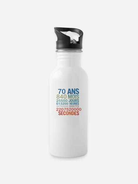 70 ans – 840 mois, 25 550 jours, 2,2 milliards - Gourde avec paille intégrée - blanc