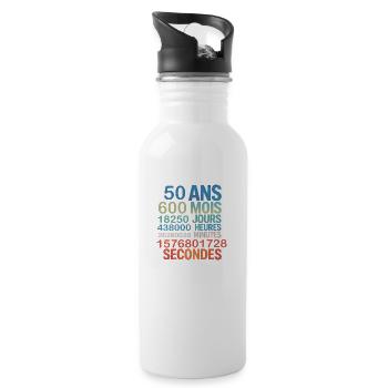 50 Ans – 600 Mois, 18250 Jours, 1,5 Milliard - Trinkflasche mit integriertem Trinkhalm - Weiß - Rechts