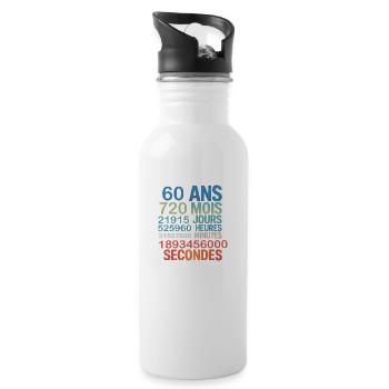 60 Ans – 720 Mois, 21915 Jours, 1,8 Milliard - Trinkflasche mit integriertem Trinkhalm - Weiß - Rechts