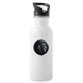 König der Tiere – Edles Löwenprofil in Emblem - Trinkflasche mit integriertem Trinkhalm - Weiß - Rechts