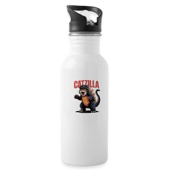 CATZILLA – Lustige Katzenmonster T-Shirt - Trinkflasche mit integriertem Trinkhalm - Weiß - Rechts