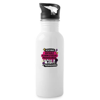 Achtung: Enthält feministische Propaganda - Trinkflasche mit integriertem Trinkhalm - Weiß - Rechts