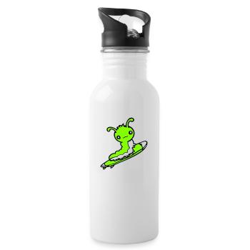 Raupe Surfer Surfen Surfbrett Meer Wellen Reiten - Trinkflasche mit integriertem Trinkhalm - Weiß - Rechts