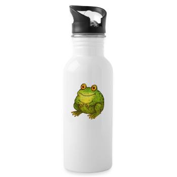 Cute Vintage Green Toad Retro Nature Art - Water bottle with straw - white - Right