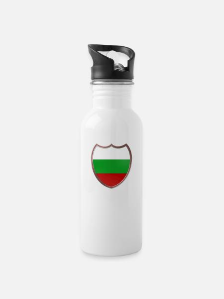 Bulgaria (Bulgarien_Wappen) - Trinkflasche mit integriertem Trinkhalm - Weiß
