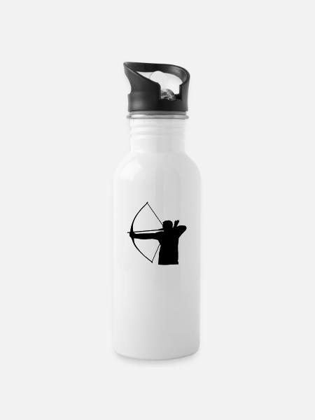 Bogenschütze - Trinkflasche mit integriertem Trinkhalm - Weiß
