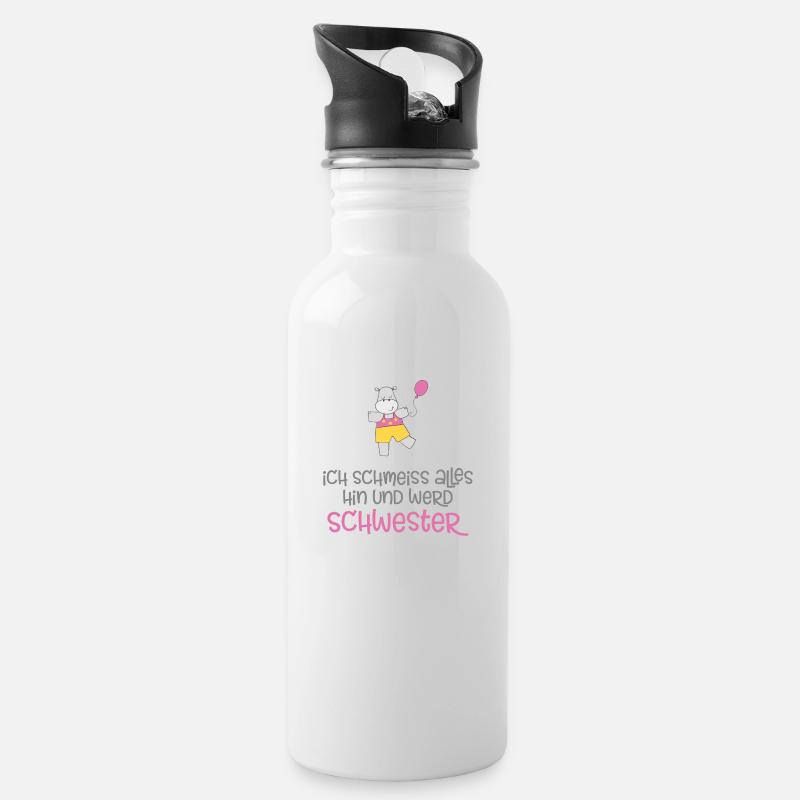 Schwester - Trinkflasche mit integriertem Trinkhalm - Weiß
