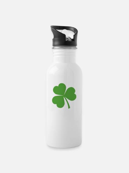 Kleeblatt - Trinkflasche mit integriertem Trinkhalm - Weiß