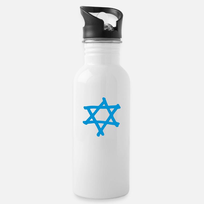 Davidstern 2 - Trinkflasche mit integriertem Trinkhalm - Weiß