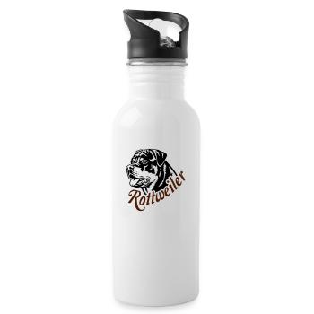 569 Rottweiler Rüde - Trinkflasche mit integriertem Trinkhalm - Weiß - Rechts