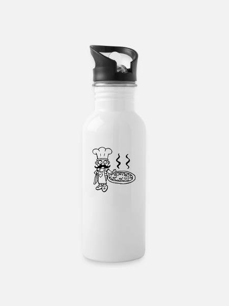 lustige zeichnung von koch pizza pizzeria - Trinkflasche mit integriertem Trinkhalm - Weiß