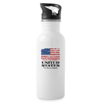 USA Flag - Vintage Look - Water bottle with straw - white - Right