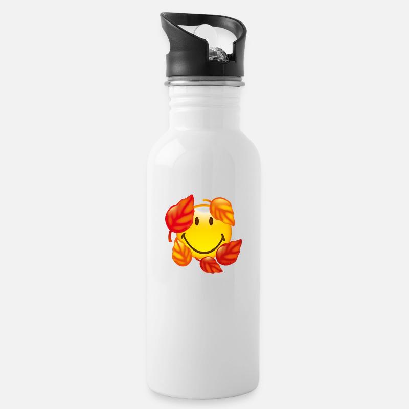 Smiley Autumn - Trinkflasche mit integriertem Trinkhalm - Weiß