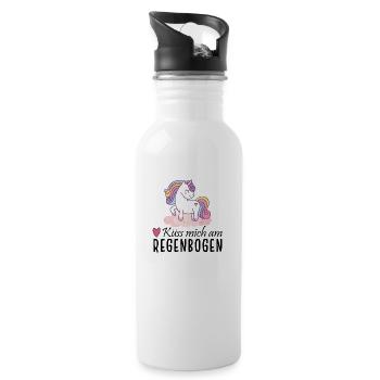 Einhorn - Küss mich am Regenbogen - Trinkflasche mit integriertem Trinkhalm - Weiß - Rechts