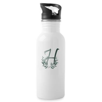Letter H with plants - Water bottle with straw - white - Right