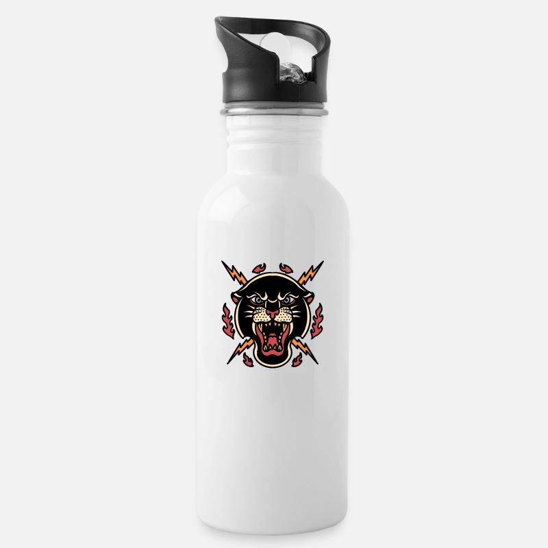 Panther Berglöwe Blitze Super Tattoo Design - Trinkflasche mit integriertem Trinkhalm - Weiß