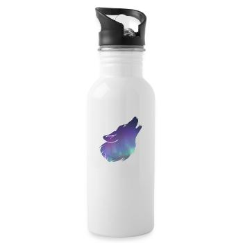 Wolf howling with Northern Lights effect - Water bottle with straw - white - Right