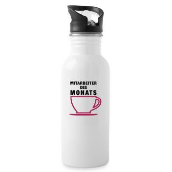 Mitarbeiter des Monats, Kaffee, Büro, Spruch - Trinkflasche mit integriertem Trinkhalm - Weiß - Rechts