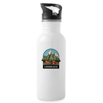 Holzfäller - Kettensäge - Trinkflasche mit integriertem Trinkhalm - Weiß - Rechts