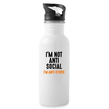 i'm not anti-social anti-stupid idiot Depp fools - Water bottle with straw - white - Right