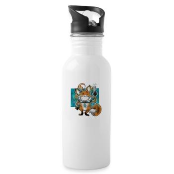 Prost Mahlzeit mit Fuchs - Trinkflasche mit integriertem Trinkhalm - Weiß - Rechts