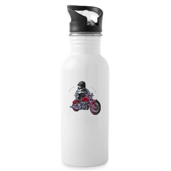 Skull, Rock n Roll and Motorcycle - Water bottle with straw - white - Right