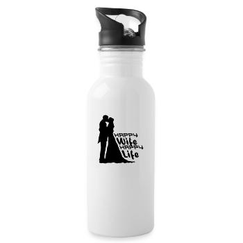 Wedding Life Happy - Water bottle with straw - white - Right