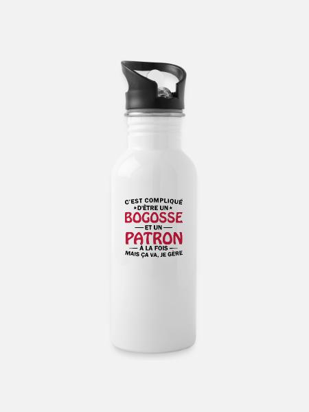 bogosse et patron à la fois / humour patron - Gourde avec paille intégrée - blanc