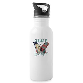 Schmetterling Blume blumig Sprüche Spruch Blumen - Trinkflasche mit integriertem Trinkhalm - Weiß - Rechts