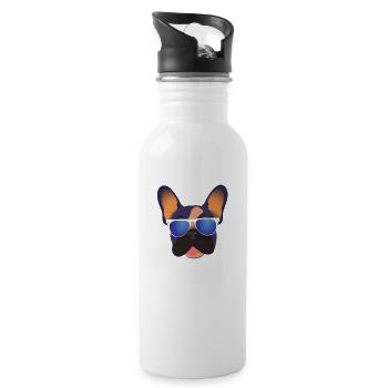 Français Bulldog avec lunettes de soleil Chien - Gourde avec paille intégrée - blanc - Droite