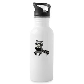Waschbär liest Buch Geschenkidee - Trinkflasche mit integriertem Trinkhalm - Weiß - Rechts