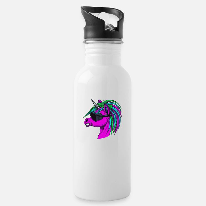 Punk Rock Einhorn - Trinkflasche mit integriertem Trinkhalm - Weiß
