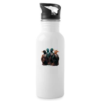 Lustige Enten in Anzügen - Trinkflasche mit integriertem Trinkhalm - Weiß - Rechts