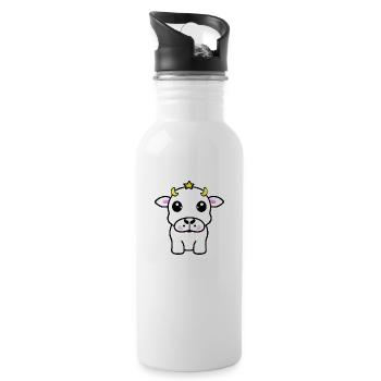 Kuh süß Tier Bauernhof Tiere lustig Kühe neu 24 - Trinkflasche mit integriertem Trinkhalm - Weiß - Rechts