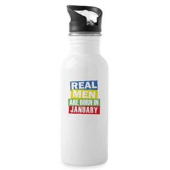 Echte Männer werden im Januar geboren - Trinkflasche mit integriertem Trinkhalm - Weiß - Rechts