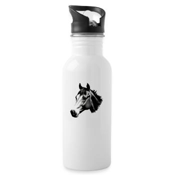 Pferd Skizze Bleistift Pferde Tier Porträts 2 - Trinkflasche mit integriertem Trinkhalm - Weiß - Rechts