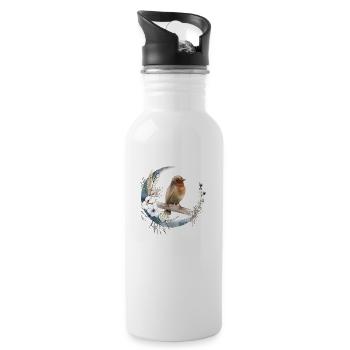 Robin Bird Friend Gift - Water bottle with straw - white - Right
