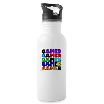 Gamer noir multicolore retro - Gourde avec paille intégrée - blanc - Droite