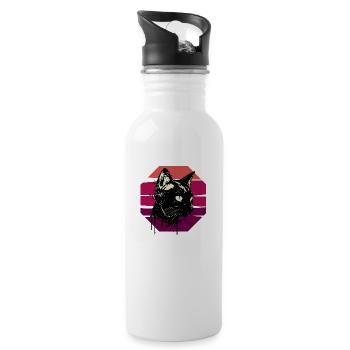 Cat Wearing Headphones | cat wearing earphones - Water bottle with straw - white - Right