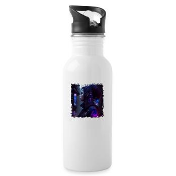 Sci-Fi Cyber Soldier Connected to Network - Water bottle with straw - white - Right