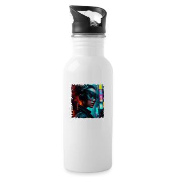 Cyborg of the future with high-tech implants - Water bottle with straw - white - Right