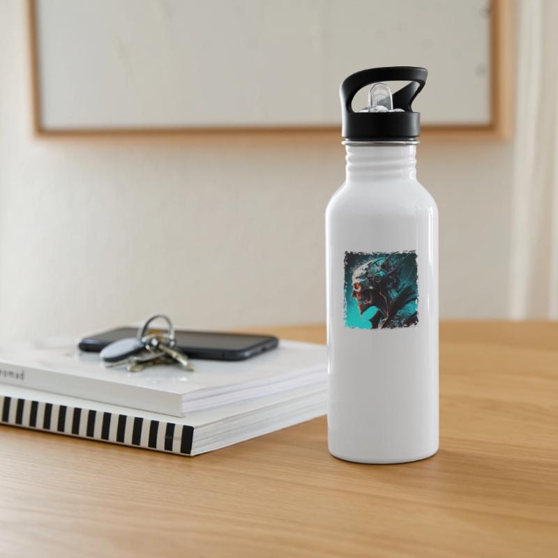 Cyborg oder Monster als Cyber Android der Zukunft Trinkflasche mit integriertem Trinkhalm