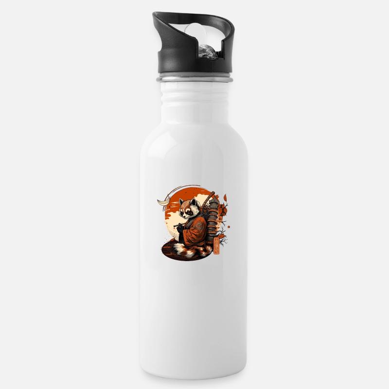 Roter Panda 5 - Trinkflasche mit integriertem Trinkhalm - Weiß
