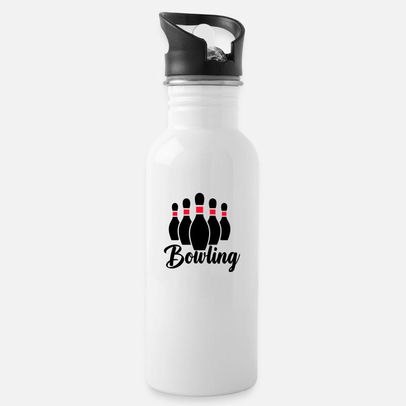 bowling - Trinkflasche mit integriertem Trinkhalm - Weiß
