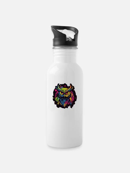 Eule - Trinkflasche mit integriertem Trinkhalm - Weiß
