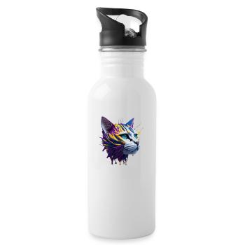 cat lovers, cat 3d ,tabby cat - Water bottle with straw - white - Right