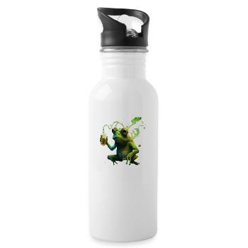 Lustiger Frosch genießt sein Bier - Trinkflasche mit integriertem Trinkhalm - Weiß - Rechts